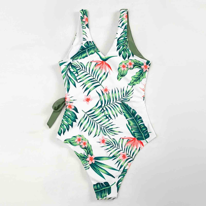 Floral Plant Printing One piece Belt Swimsuit Bathing Suit Beach Swimwear