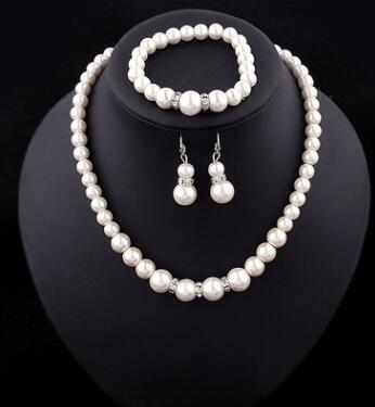 Imitation Pearl Jewelry Set Simulated Pearl Double Layer Women Earrings Necklace Bracelet Sets for Wedding N271