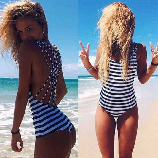 Summer Sexy swimsuit Striped Padded One Piece Suit Swimwear Bikinis Ladies One-piece Bathing Suit