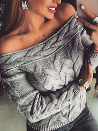 Knitted Off Shoulder Sweater Casual Soft Loose Pullovers