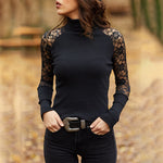Turtleneck Sweater Casual Soft O-neck Jumper Fashion Slim Lace Hollow Out Long Sleeves Clothes