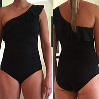 Swimsuits One Shoulder Asymmetric Ruffle  Beachwear Solid One-Piece Swimsuit Swimming Suits For Women