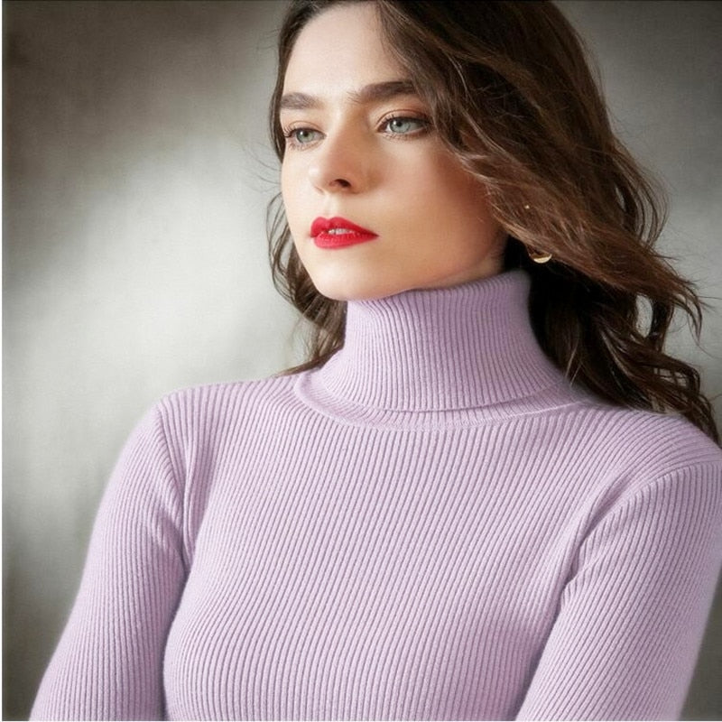 Knitted Turtleneck pull Sweater Casual Soft Jumper