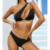 One shoulder swimwear  Chain swimsuit women Solid bikini 2 pieces set bathing suit bathers