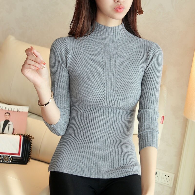 Turtleneck Pullovers Solid long sleeve white and black tops sweaters