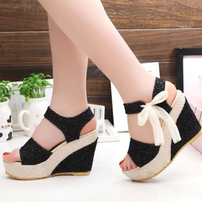 INS hot lace Leisure Women Wedges heeled women Shoes 2020 Summer Sandals Party Platform High Heels Shoes Woman