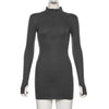 autumn winter stretch Slim Soft Ribbed Knitted turtleneck dress woman 2021 fashion solid black casual bodycon Zip dress