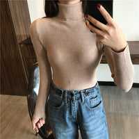 Knitted Ribbed Pullover Sweater Long Sleeve Turtleneck Slim Jumper