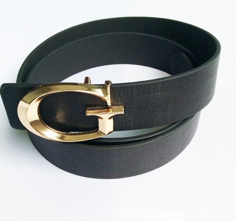 Gold G Smooth Buckle Belt Straps For Unisex