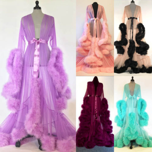 Fashion Gown Mesh Fur Sleep Wear  Night Dress Nightgrown Robes Sexy Women Lingerie Sleepwear Lace Robe Home Clothes Nightwear