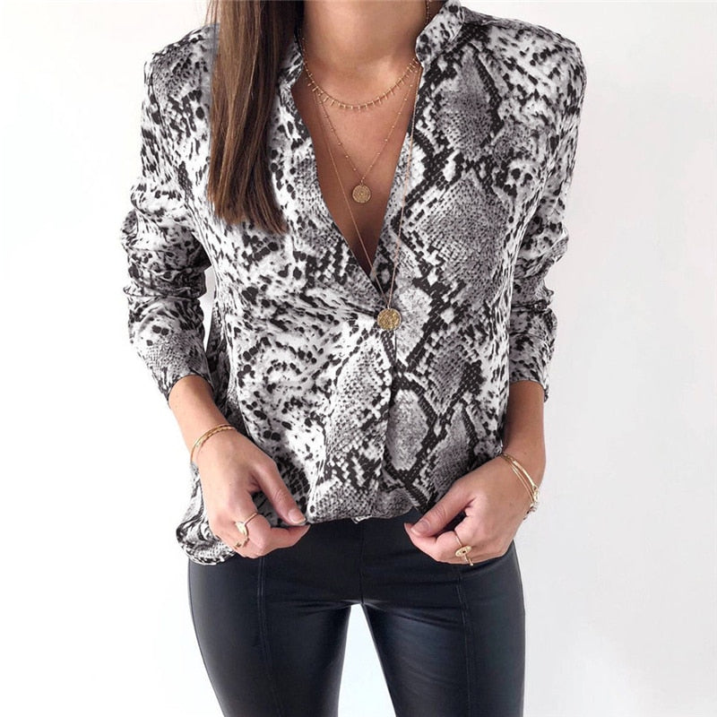 Snake Skin Printed Shirts Women Kimono Tops Blouse