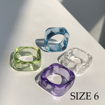 Colourful Transparent Resin Acrylic Rhinestone Geometric Square Round Rings Set for Women Jewelry Travel Gifts