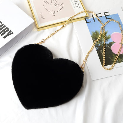 Faux plush heart-shaped shoulder bag