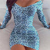 2021 New Autumn Sexy Slim Dress Women Leopard Print Long Sleeve Sexy V-Neck Bodycon Dresses Mini Party Plus Size Dress Vestidos