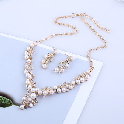 Imitation Pearl Jewelry Set Simulated Pearl Double Layer Women Earrings Necklace Bracelet Sets for Wedding N271