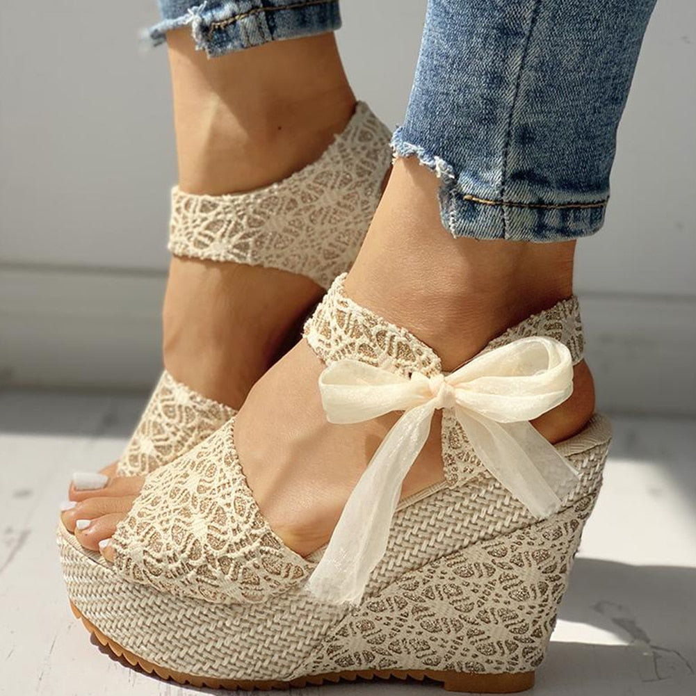 Lace Leisure Women Wedges Heeled Women Shoes