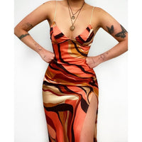2021  Temperament Commute Geometric Printed Sexy Suspender Dress plus Size Mid Mid-Waist Irregular Slit