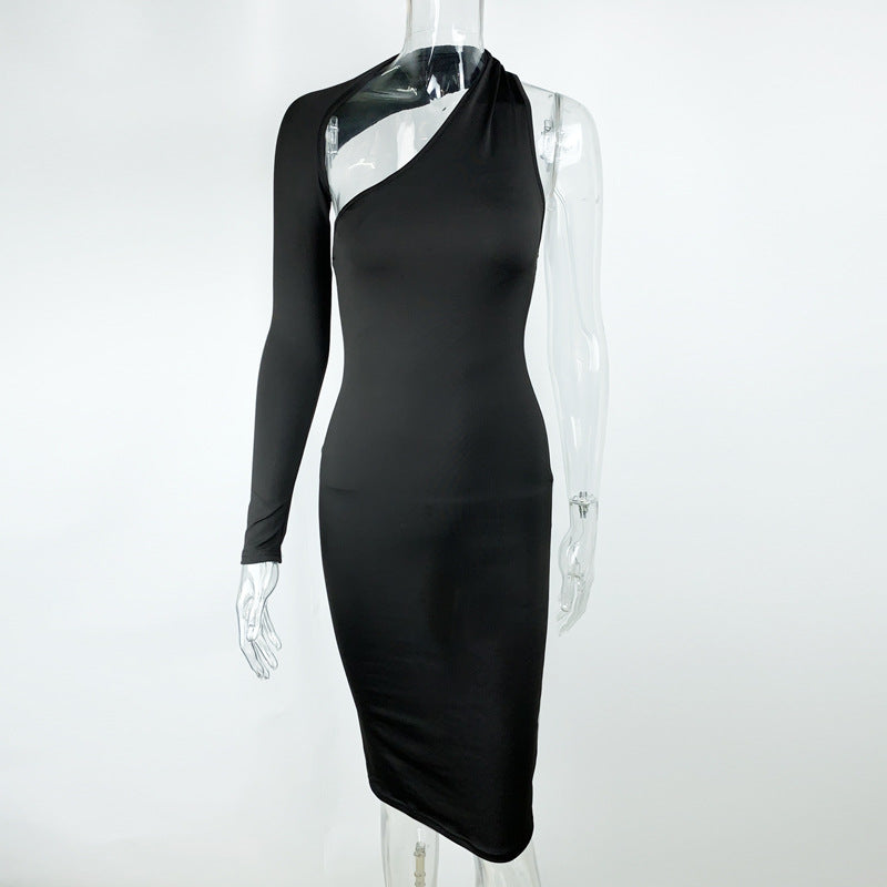 Spring And Summer New Women  Clothing 2021  Single Sleeve Irregular Sexy Slim Dress Dress Dress