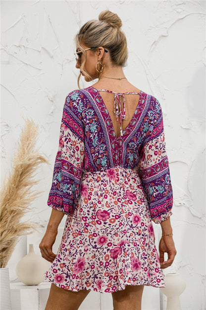 2021 Summer New Popular V-neck Positioning Flower Dress