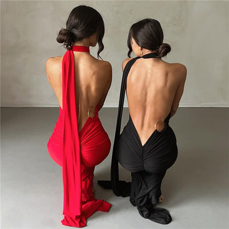 Summer Women  Clothing Sexy Backless Halter Sheath Slim Fit Evening Dress Dress for Women