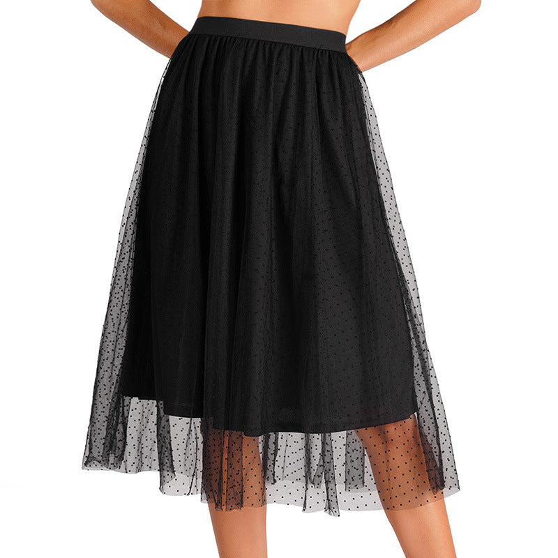 Women Clothing 2022 Summer New Knitted Mesh Fairy Dress Elastic Waist A- line Skirt Umbrella Skirt