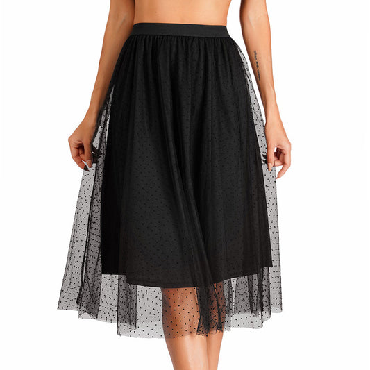 Women Clothing 2022 Summer New Knitted Mesh Fairy Dress Elastic Waist A- line Skirt Umbrella Skirt