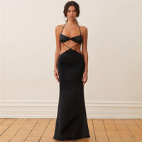 Spring Summer Women Clothing Halter Sexy Hollow Out Cutout  Backless Cropped Sheath Dress