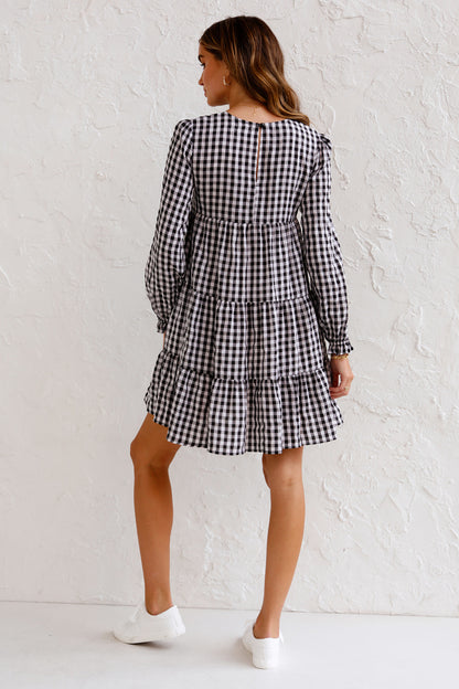 Autumn New Long Sleeve round Neck Swing Plaid Loose Dress for Women