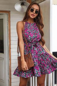 2021   Women Clothing  Summer New Halter Tied Dress Floral Skirt
