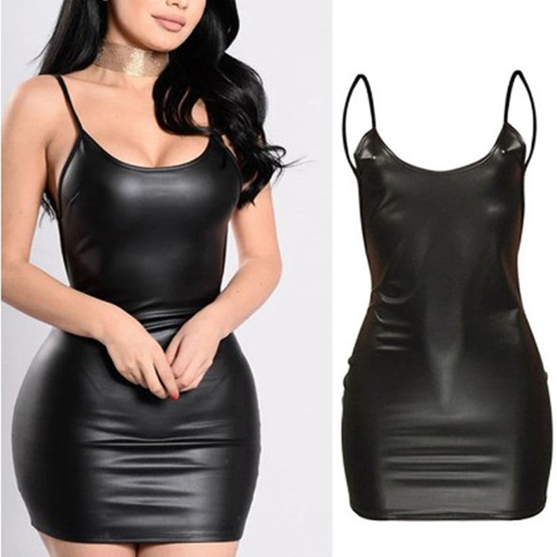 New Imitation PU Leather Backless Skirt Sexy Sexy Suit