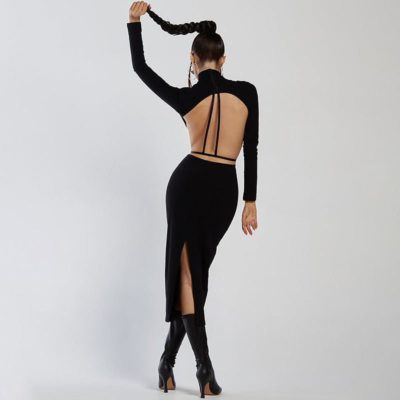 2021  Women Clothing Autumn Fashion New Sexy Backless Turtleneck Long Sleeve Dress