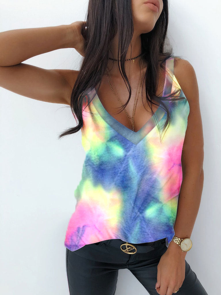 Summer Printed Loose Camisole Backless Shirt for Women