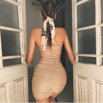 Spring Summer New  Women Clothing Sexy Tube Top Nightclub Ruffle Hip Dress