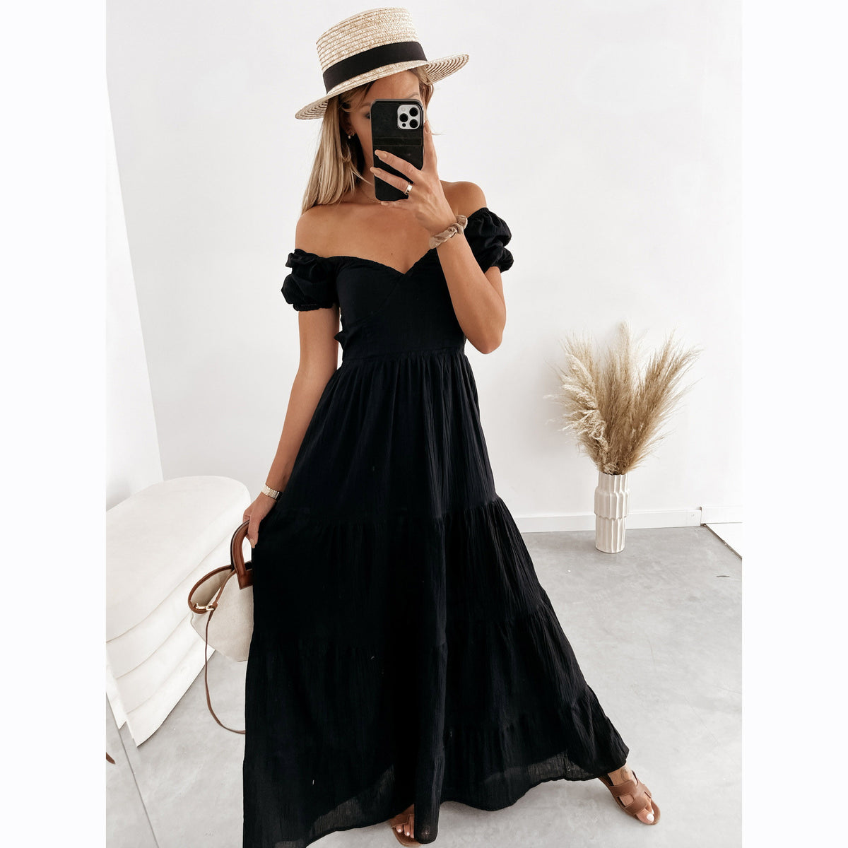 2021 Summer Sun Protection Short Sleeve Strapless Solid Color Backless Lace up Temperament Commute High Waist Dress
