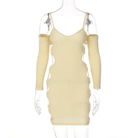 Winter New Popular  Side Hollow-out  Long-Sleeved Waistcoat Strap Dress   Women Opera Glove