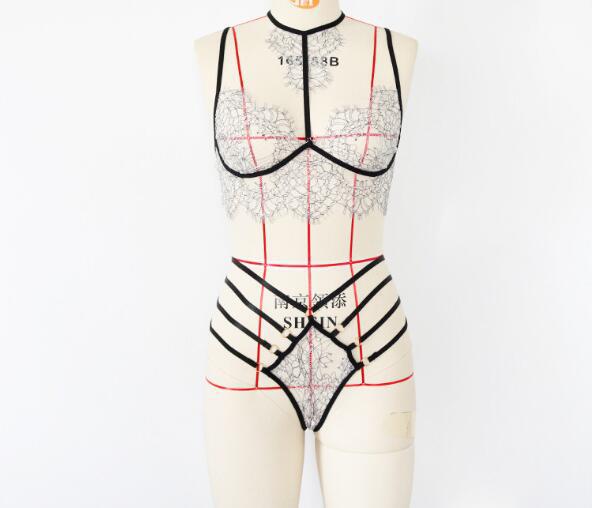 Sexy Lingerie Sexy  Halter Binding Three-Point Lace See-through Suit