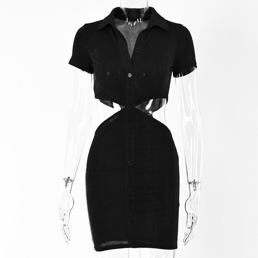Wome Clothing 2021 Summer New Fake Two-Piece Dress Sexy Cutout Short Sleeve Single-Breasted Cardigan Short Skirt for Women