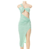 Shoulder-Baring Backless Twisted High Slit Solid Color Dress Women Clothing  Summer New Fashion