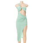 Shoulder-Baring Backless Twisted High Slit Solid Color Dress Women Clothing  Summer New Fashion