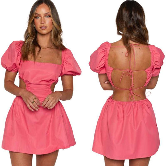 Summer Sexy Elegant Women Clothing off-Neck Lace-up Elastic Dress