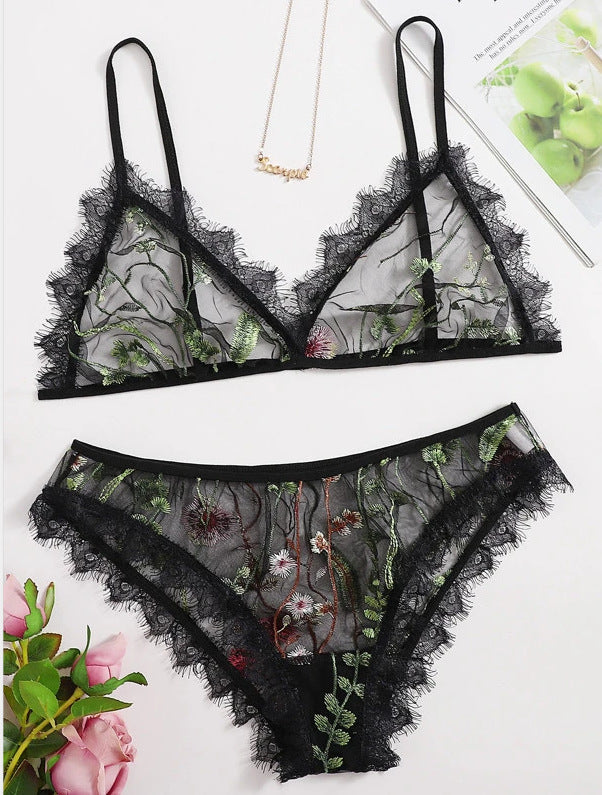 Sexy Lingerie  New Black Lace Sexy Sheer Mesh Embroidered Sexy Sleepwear