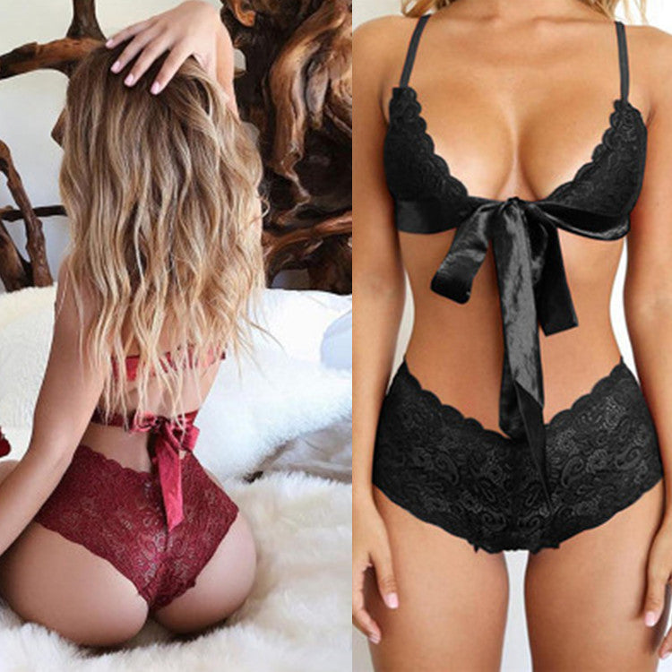 Three-Point Sexy Seduction Lace Cross Lace-up Bra Sexy Lingerie