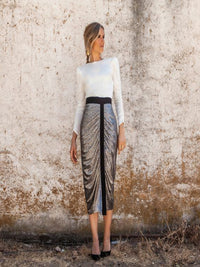 2021  Spring  Women Clothing New round Neck Long Sleeve Pencil Skirt Slim Mid Skirt