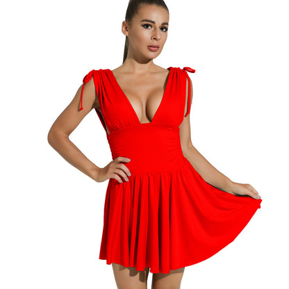 2021 Women   Clothing European And American New Summer Sleeveless Sexy Deep V Slim-Fit Pleated Dress