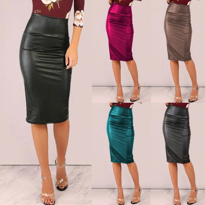 Popular Skirt Women Faux Leather Hip Skirt Sexy High Waist Stretch plus Size Skirt Women