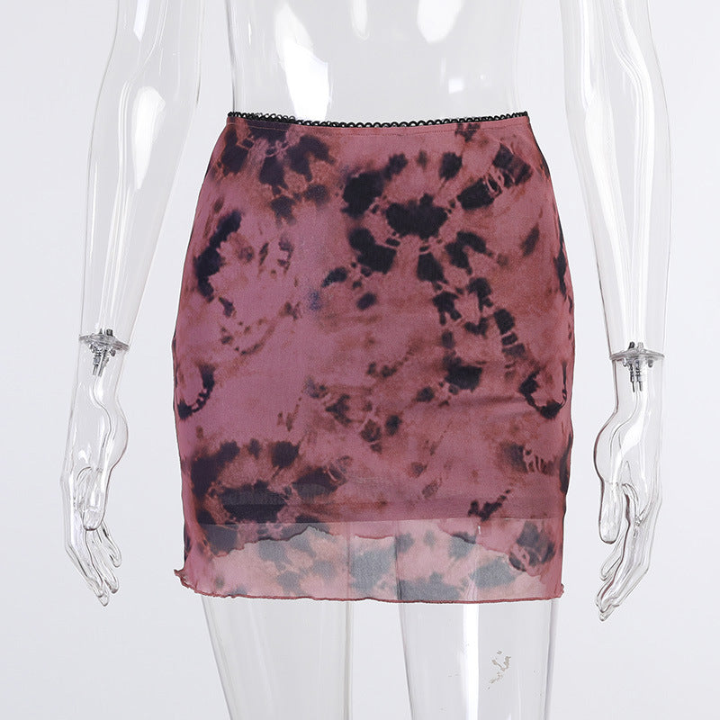 Printed Mesh Little Short Dress Chanel-style Elegant Stitching Skirt Sexy Skirt