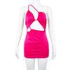 Spring Birthday Party Bandage Dress Sexy Dress Hollow Out Cutout Single Shoulder Suspender Short Dress
