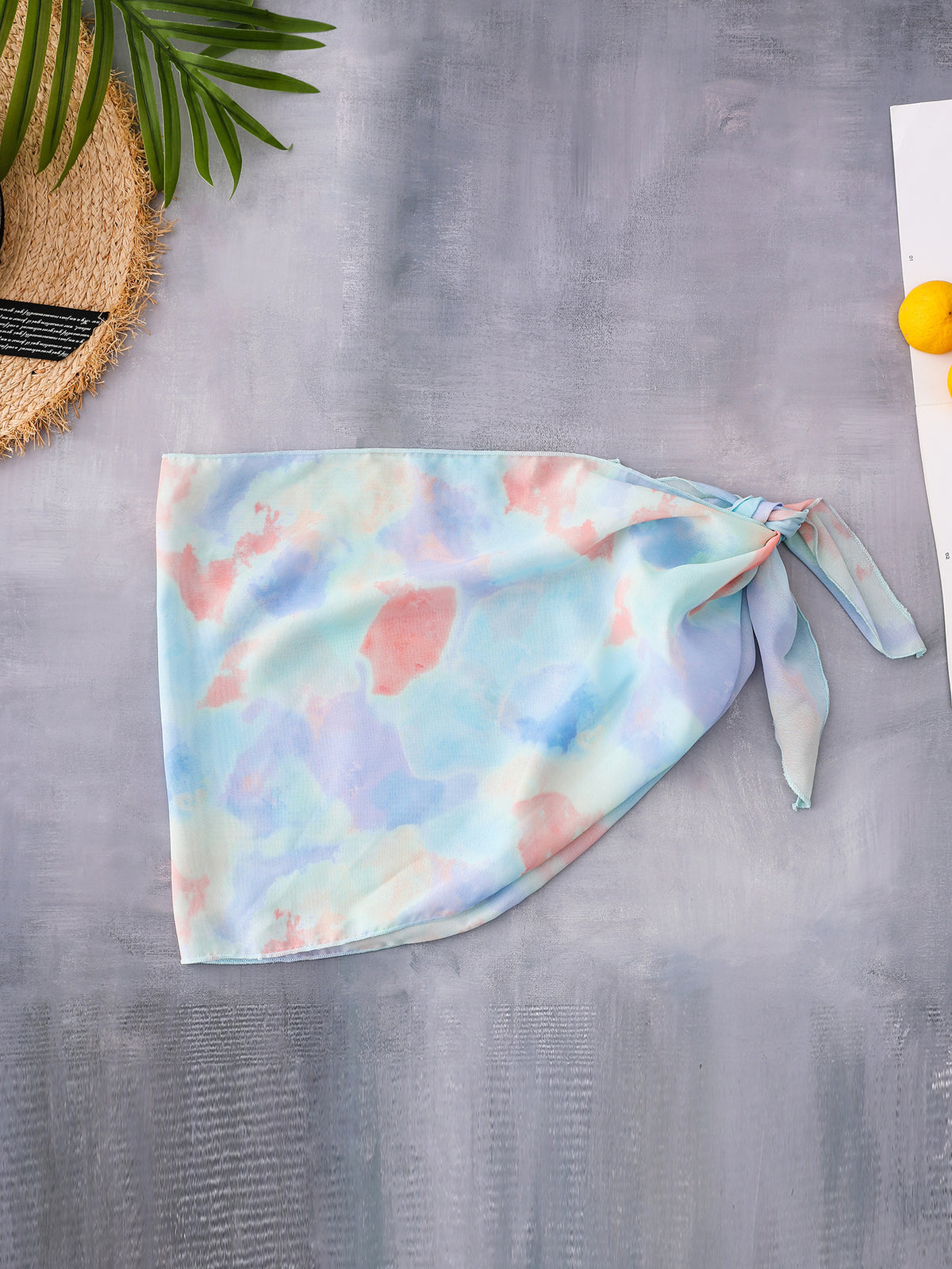 Ladies Mesh Tie-Dyed Irregular Strap Beach Dress 3 Pieces Swimsuit