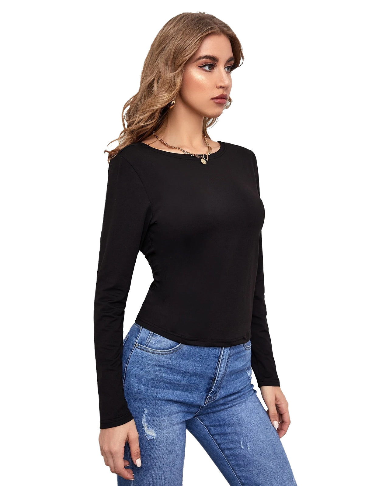 Lace-up T-shirt Beauty Back Triangle Hollow Backless Long Sleeve Running Loose Breathable Workout Clothing Bottoming Blouse