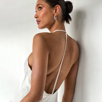 Women Clothing New Spring and Summer Fashion Sexy Halter Lace-up Backless Slim Mid-Length Dress Female